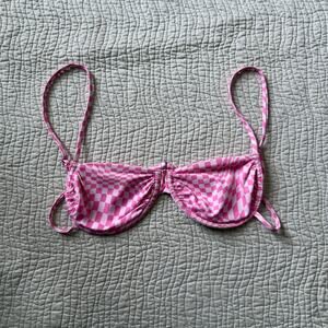 Frankies Bikinis Maggie Underwire Bikini Top Pink Morrison Plaid Dainty L